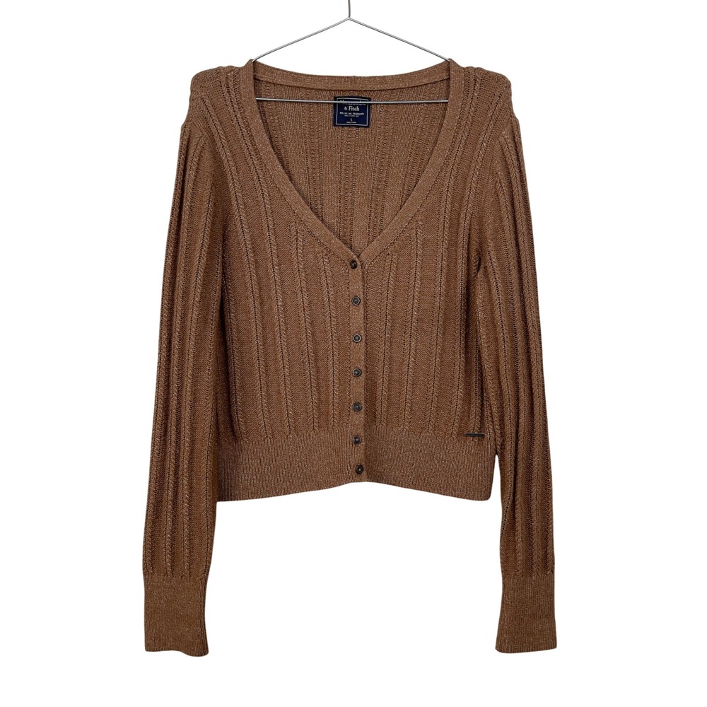 Abercrombie & Fitch Cardigan Ribbed Cropped Large Brown Button Front Sweater